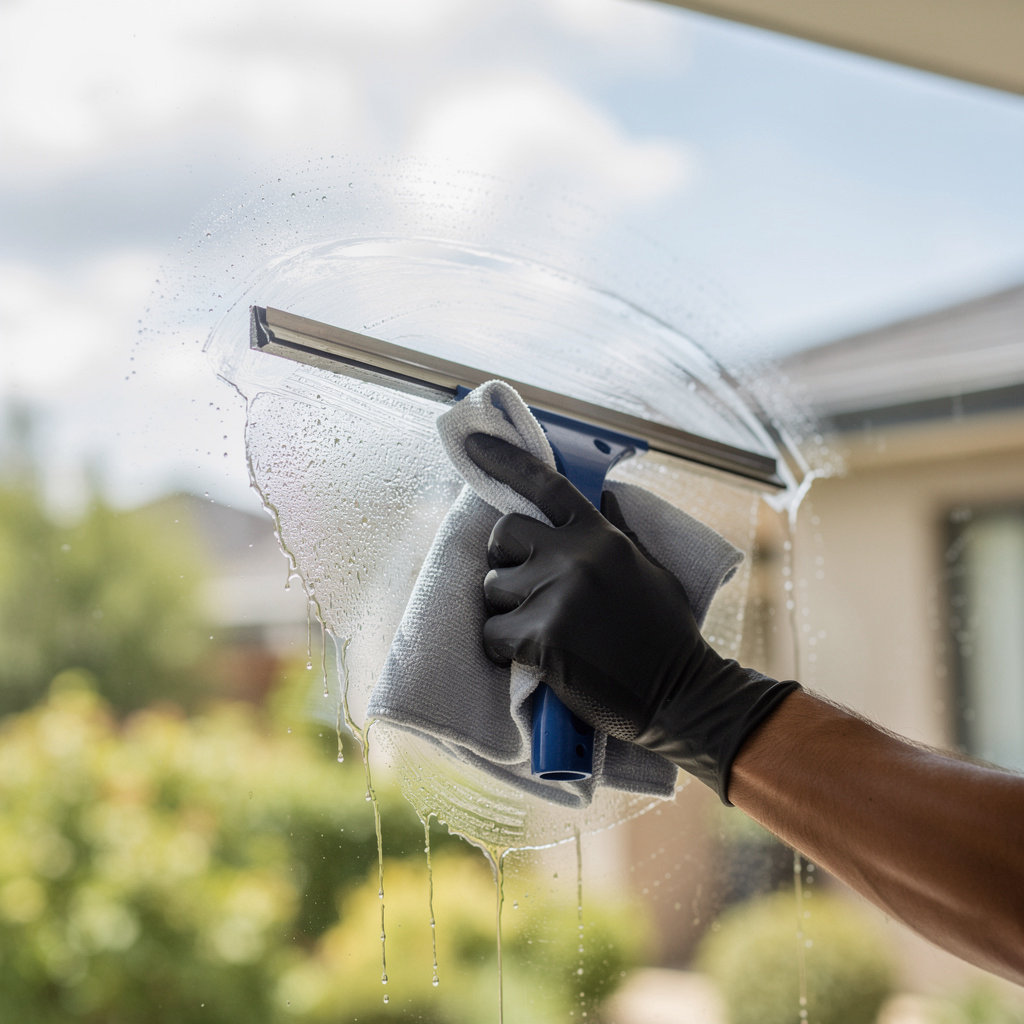 Vivid Vista Cleaning professional providing expert window cleaning services for a Raleigh, NC home
